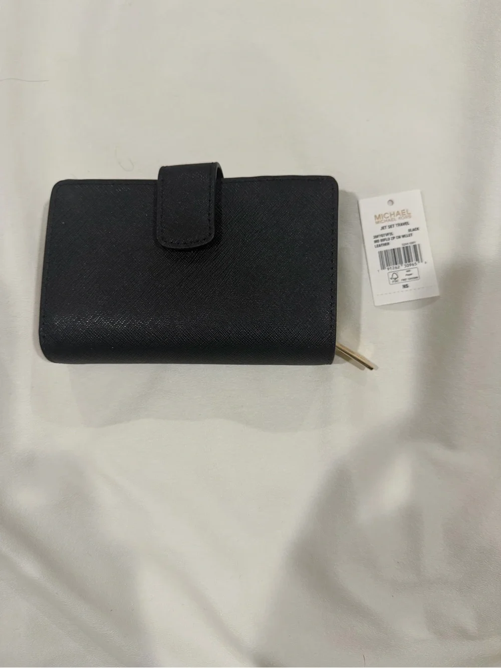 Michael Kors Black Saffiano Zip Wallet with Gold Logo